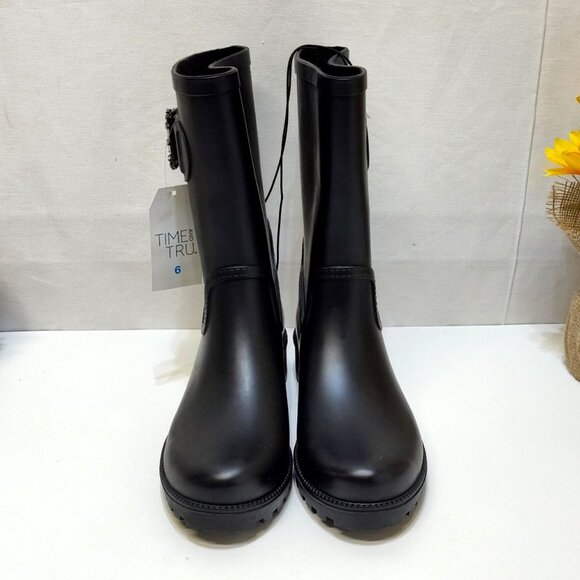 Time and Tru Mid-Calf Rain Boots Water-Resistant Decorative Buckle Women's Size - Picture 4 of 9